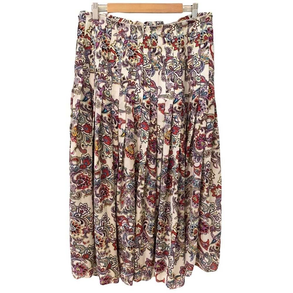 Banana Republic Cream Pleated Paisley Print Maxi Skirt
